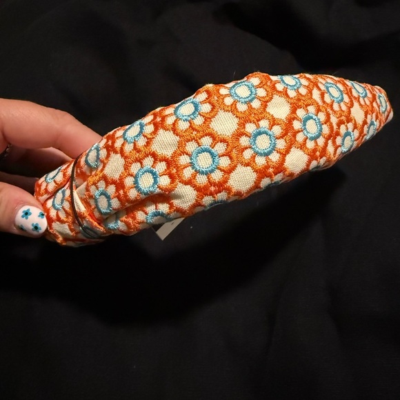 NWT LELE SADOUGHI Marigold Embroidered Knotted Headband Papaya Orange and Blue main image 9